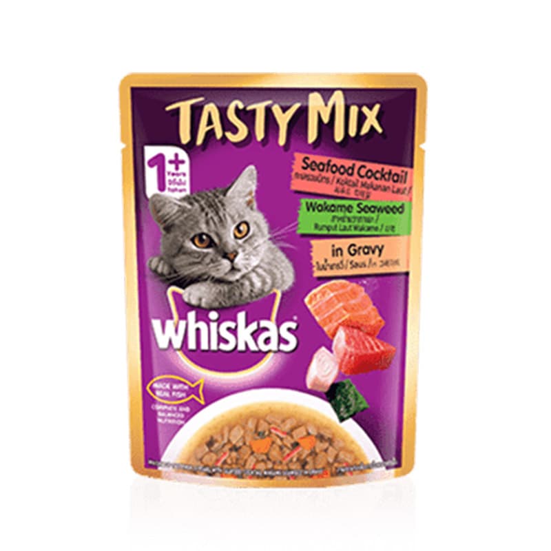 Whiskas Tasty Mix Seafood Cocktail & Wakame Seaweed In Gravy